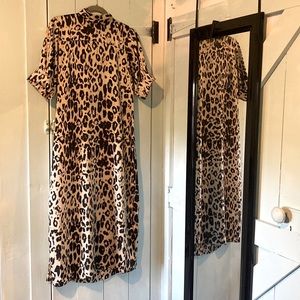 Silk Leopard Print Midi Dress with Mock Neck